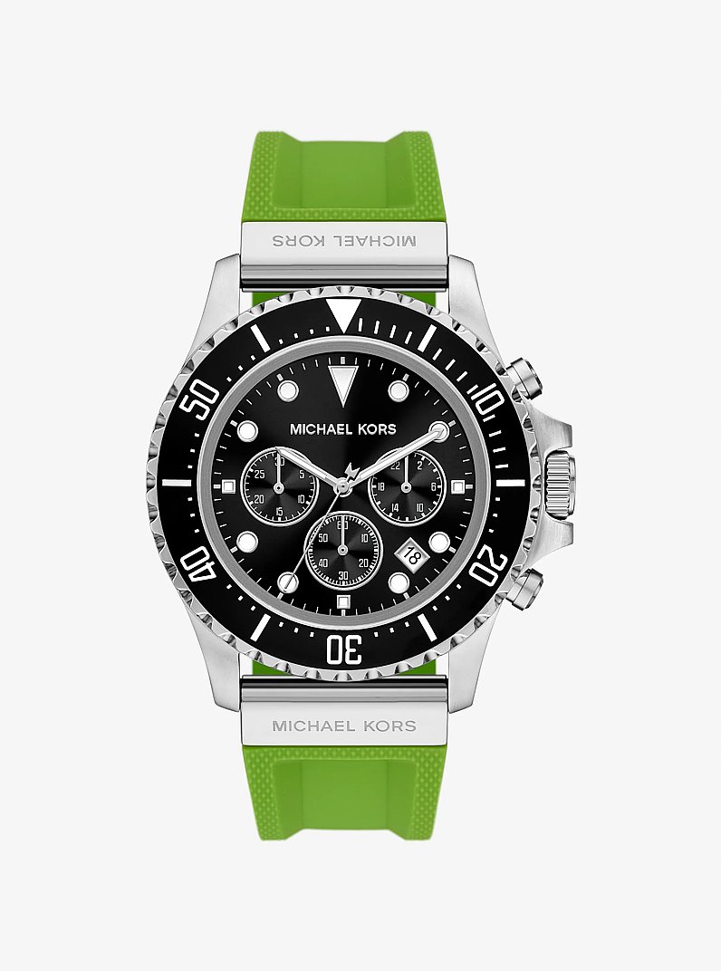 Oversized Everest Silver-Tone and Silicone Watch in JUNGLE GREEN | Michael Kors