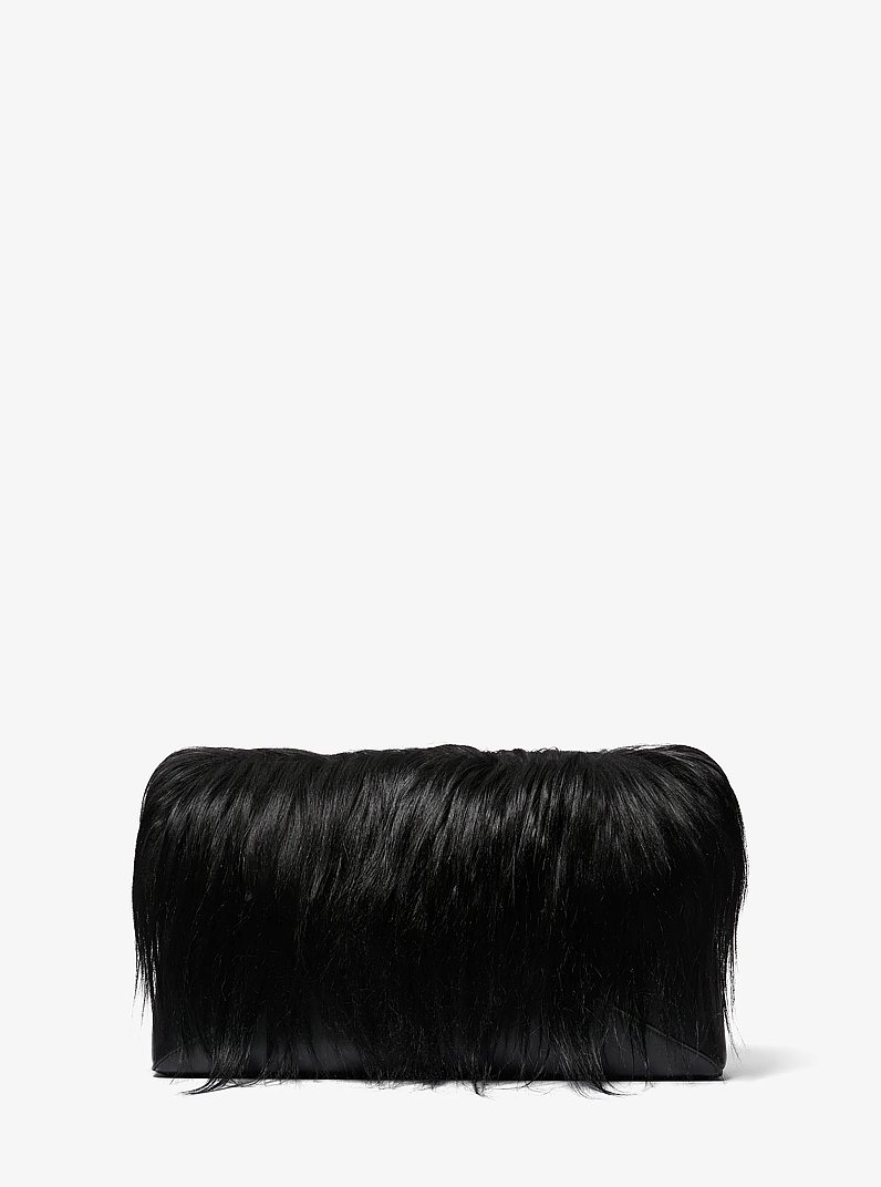 Jeanne Medium Shearling and Leather Envelope Clutch in BLACK | Michael Kors