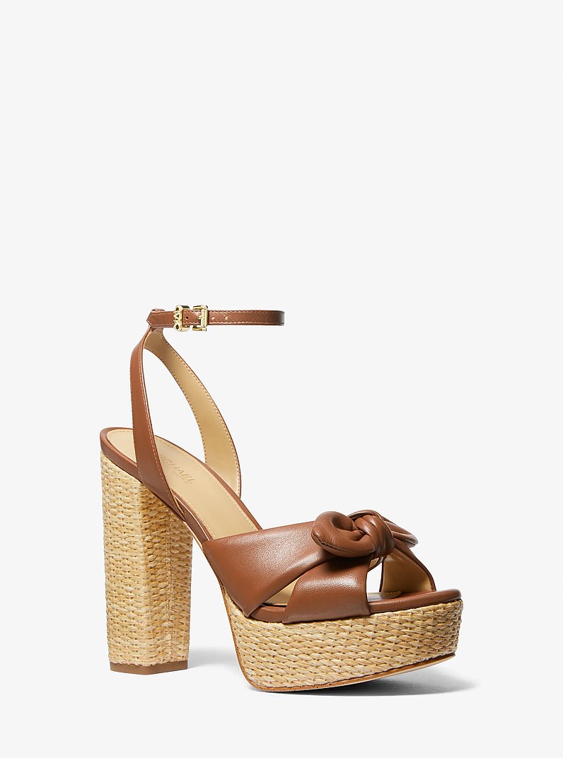 Sadie Leather Platform Sandal in LUGGAGE | Michael Kors