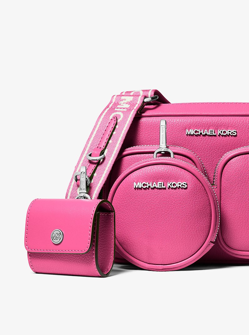 Jet Set Leather Medium Crossbody Bag with Case for Apple Airpods Pro&reg; in DRAGONFRUIT | Michael Kors