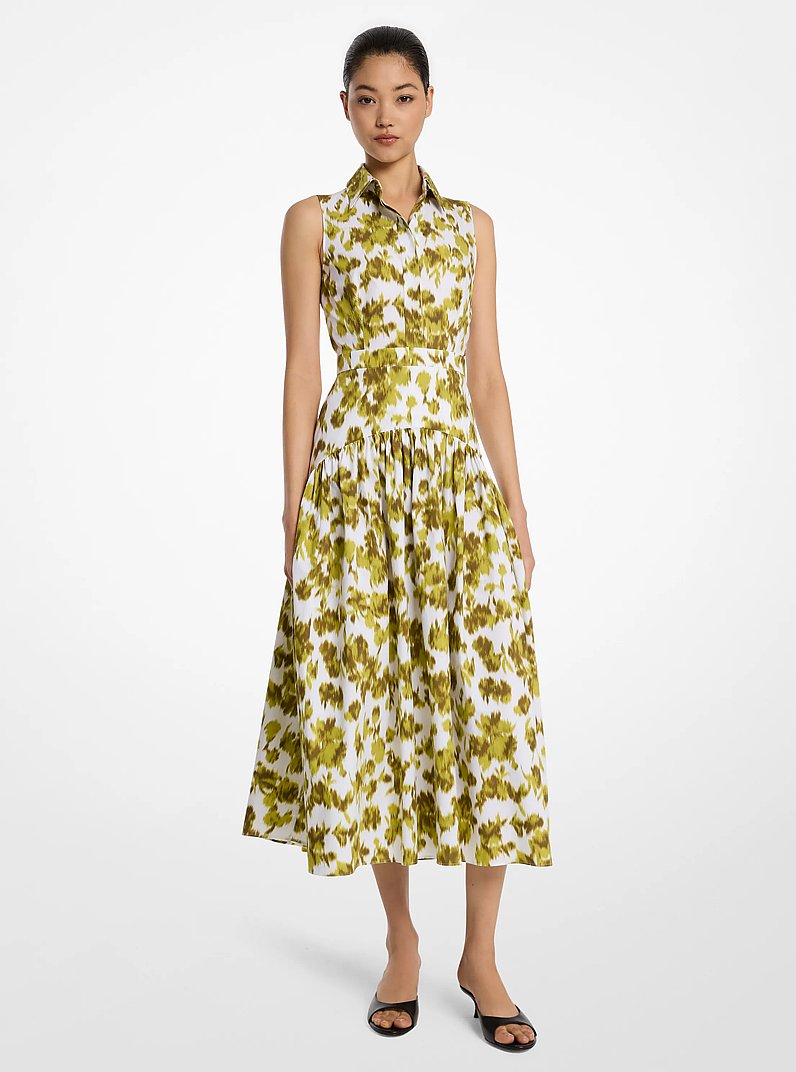 Floral Cotton Poplin Shirtdress in MOSS/OPTIC WHITE | Michael Kors