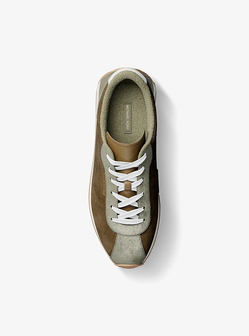 Rhodes Color-Block Suede Trainer in LODEN | Michael Kors