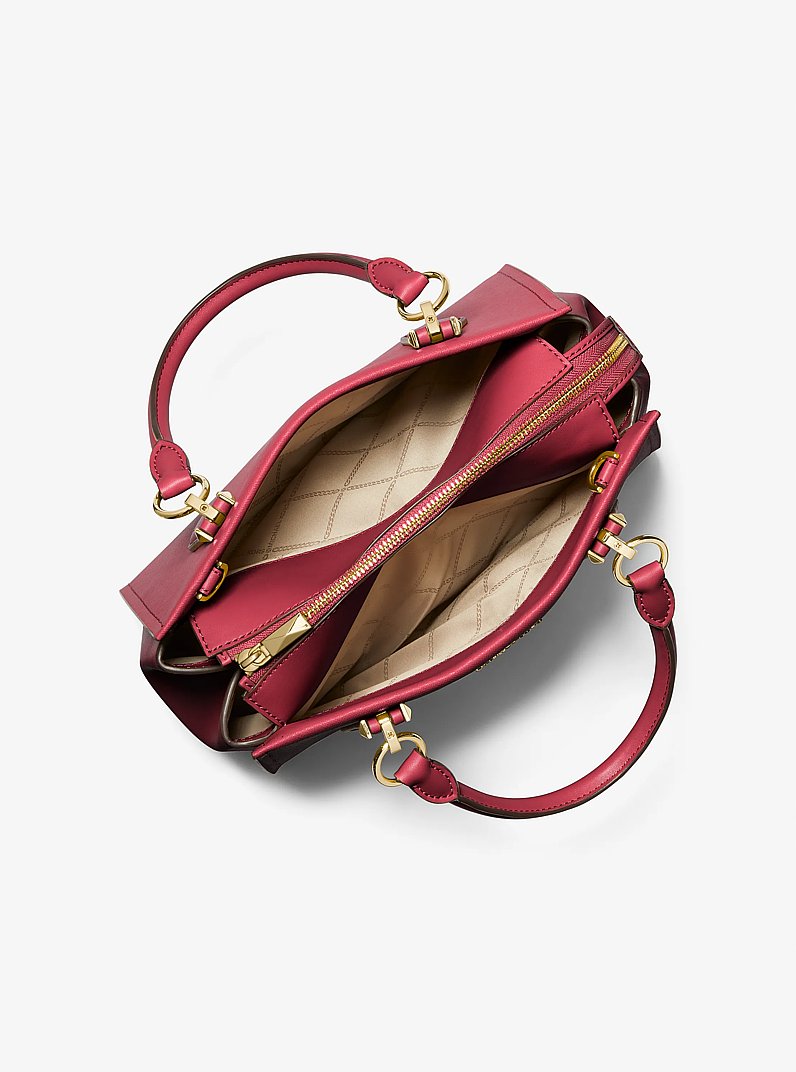 Marilyn Medium Saffiano Leather Satchel in DEEP RED | Michael Kors