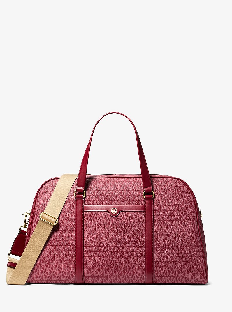 Jet Set Travel Extra-Large Signature Logo Weekender Bag in CHERRY | Michael Kors