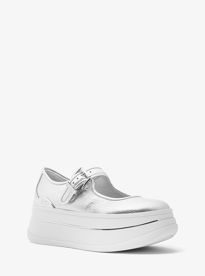 Zapatilla Hayes de piel metalizada con silueta Mary Jane in PLATEADO | Michael Kors