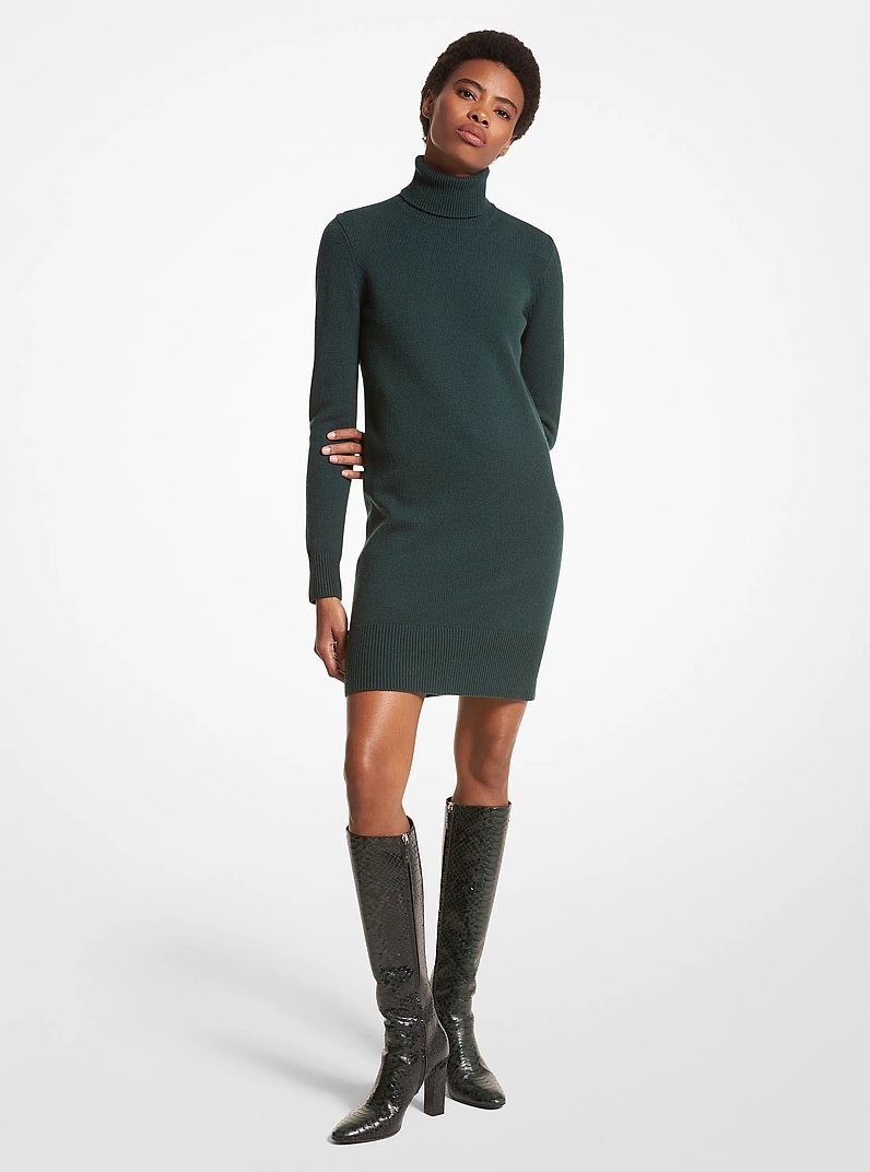 Kaia Cashmere Turtleneck Dress in FOREST | Michael Kors