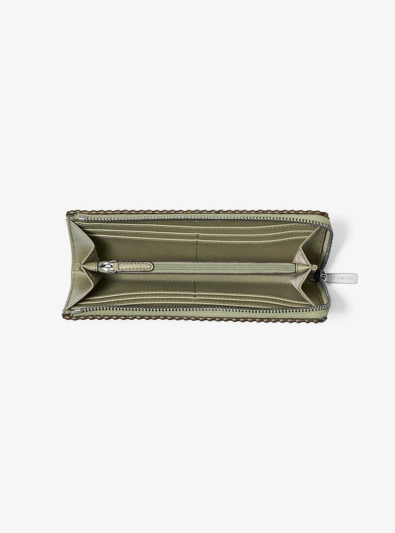 Jet Set Large Pebbled Leather Quarter-Zip Wallet in THYME MULTI | Michael Kors