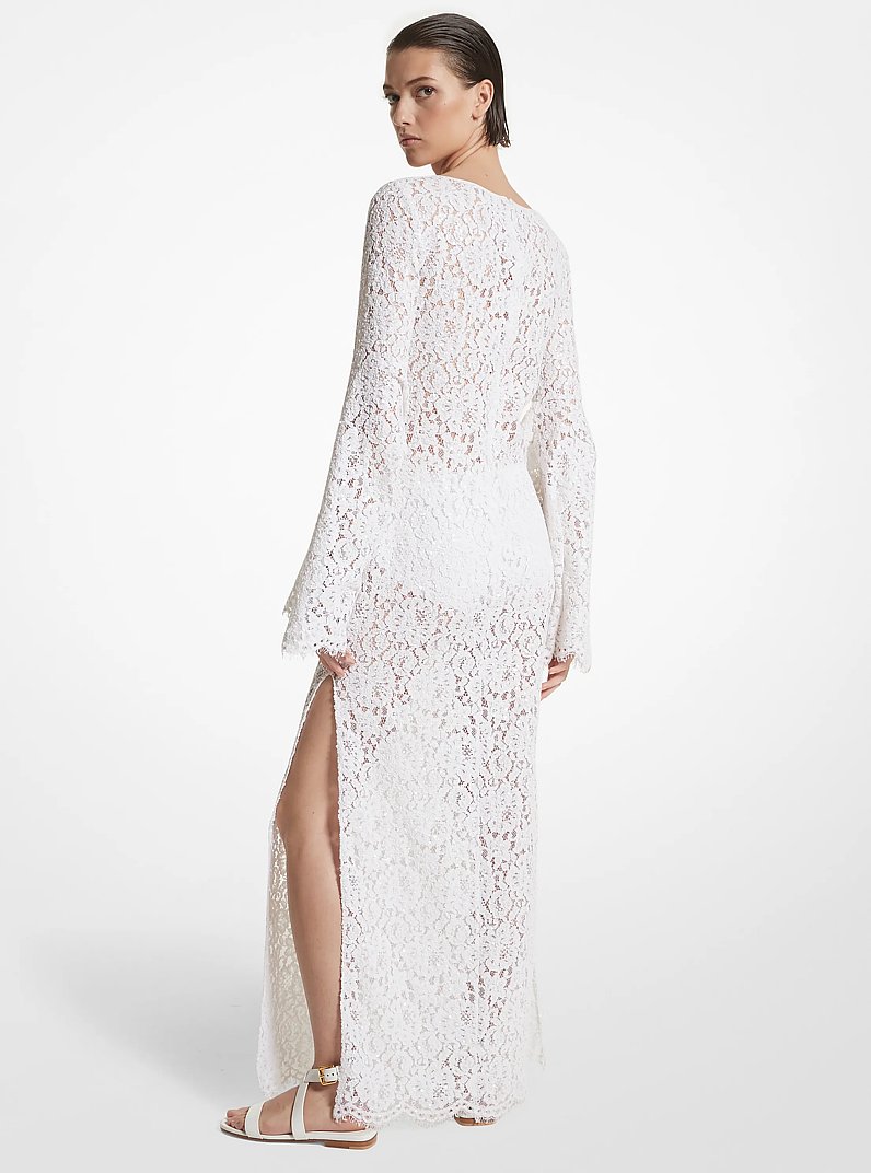 Hand-Embroidered Sequin Floral Lace Keyhole Djellaba in BLANCO INTENSO | Michael Kors