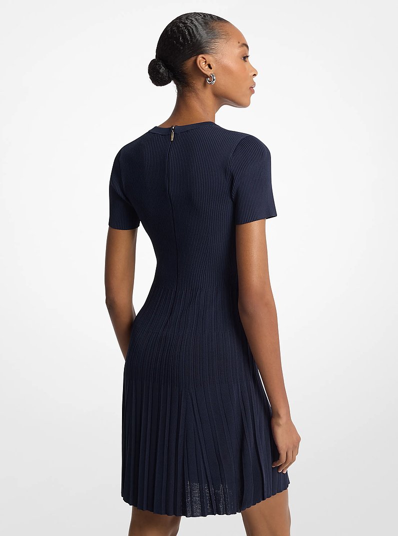 Ribbed Knit Short-Sleeve Dress in MIDNIGHTBLUE | Michael Kors