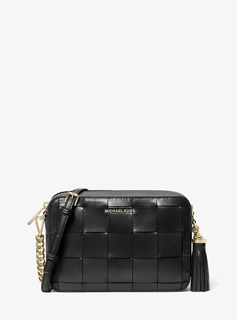Sac &agrave; bandouli&egrave;re Ginny de taille moyenne en cuir tress&eacute; in NOIR | Michael Kors