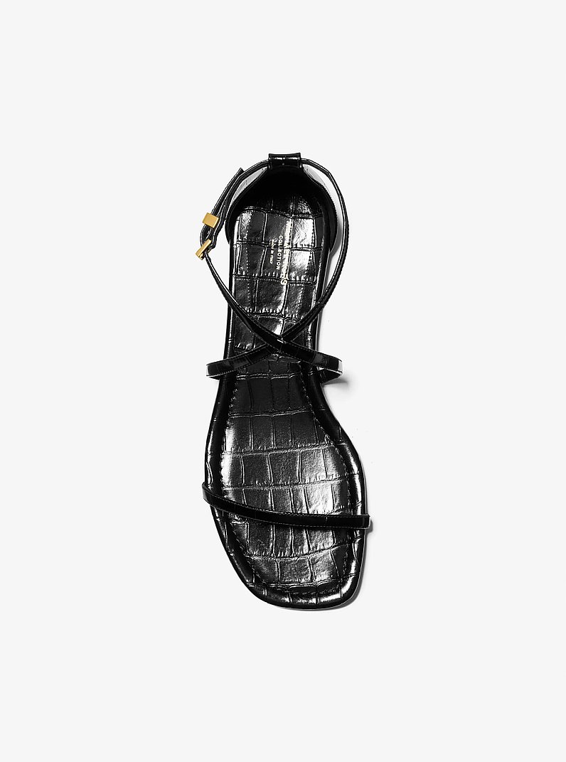 Polly Crocodile Embossed Leather Sandal in BLACK | Michael Kors