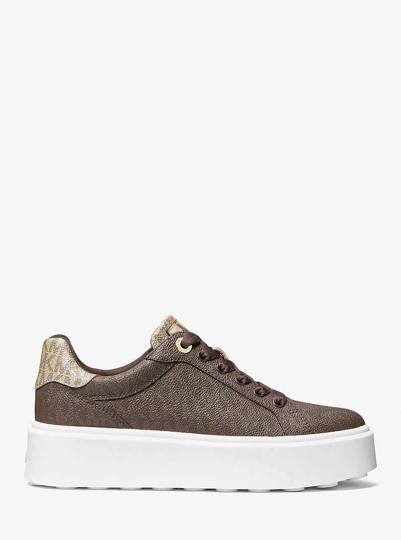 Romey Metallic Two-Tone Signature Logo Platform Sneaker in BROWN | Michael Kors