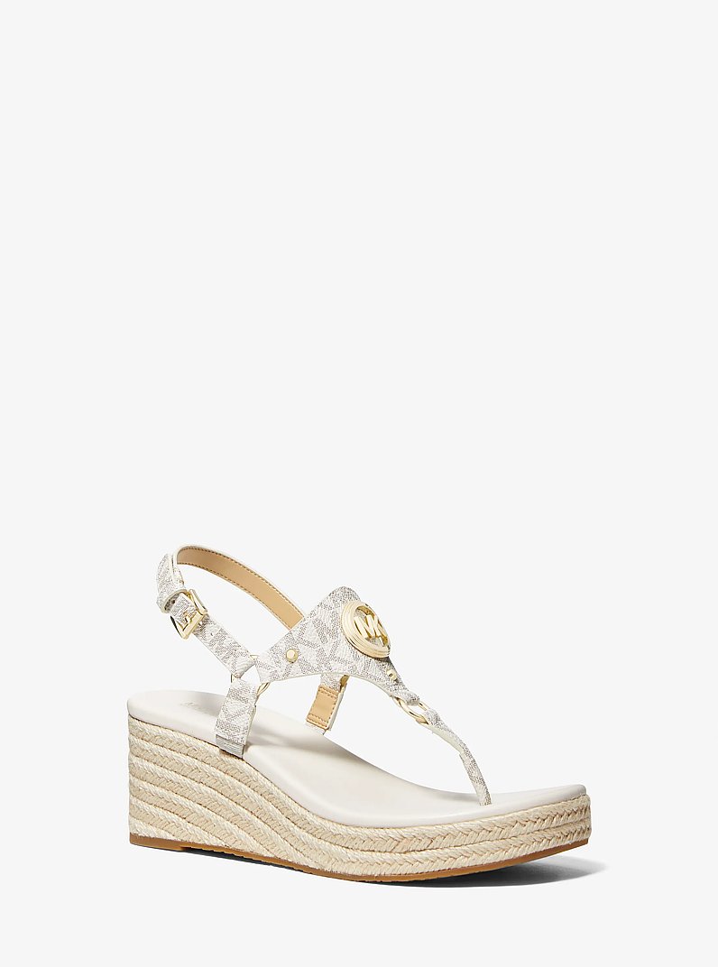 Casey Signature Logo Wedge Sandal in VANILLA | Michael Kors