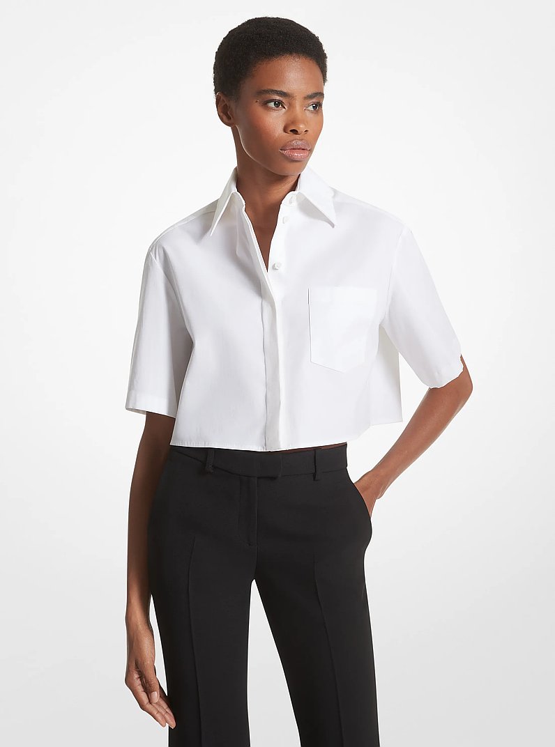 Stretch Cotton Poplin Cropped Shirt in OPTIC WHITE | Michael Kors