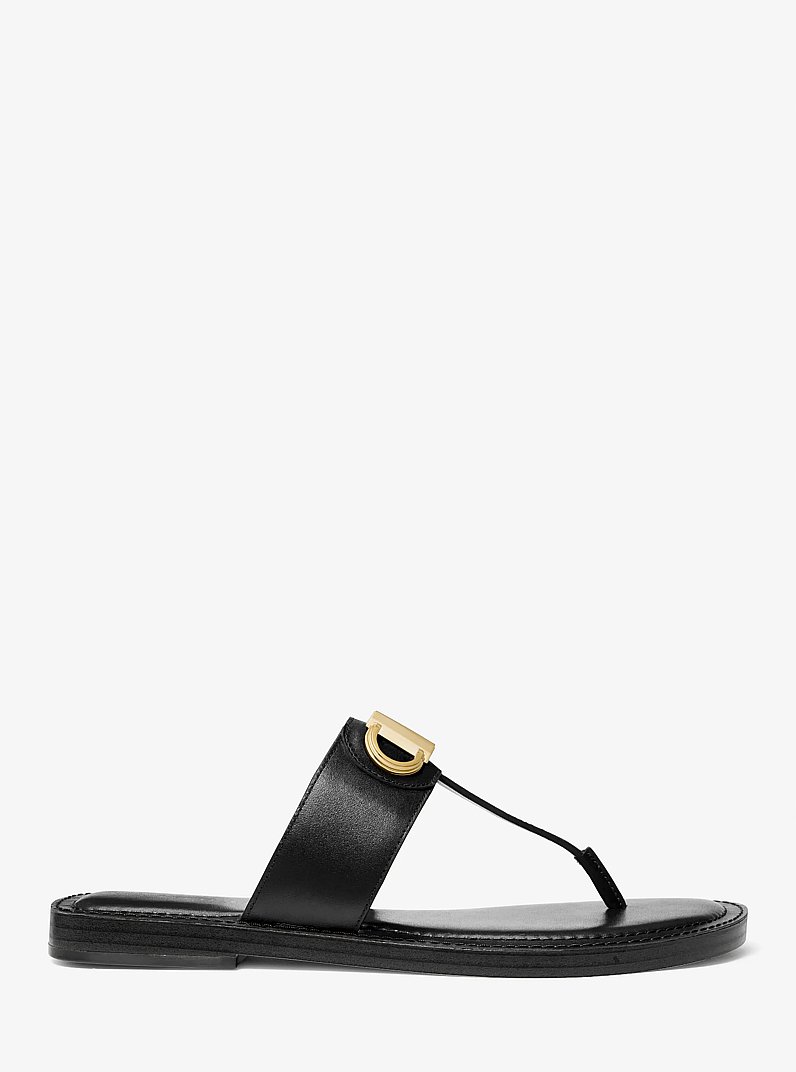 Parker Leather T-Strap Sandal in BLACK | Michael Kors