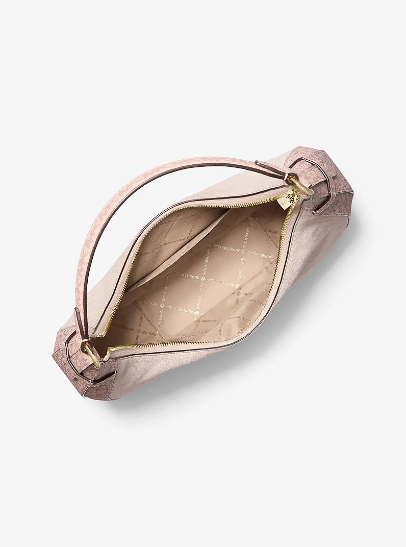 Preston Large Suede and Signature Logo Crescent Shoulder Bag in SOFT PINK | Michael Kors