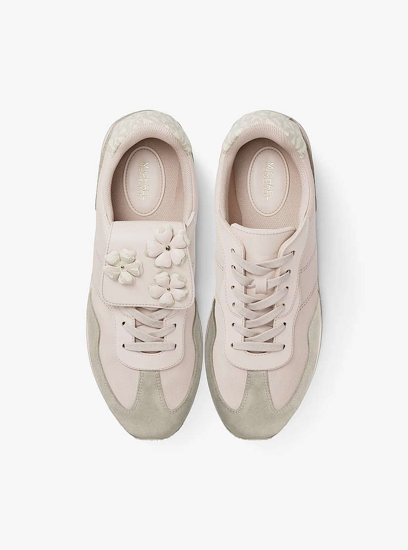 Essex Embellished Mixed-Media Trainer in LT CREAM | Michael Kors