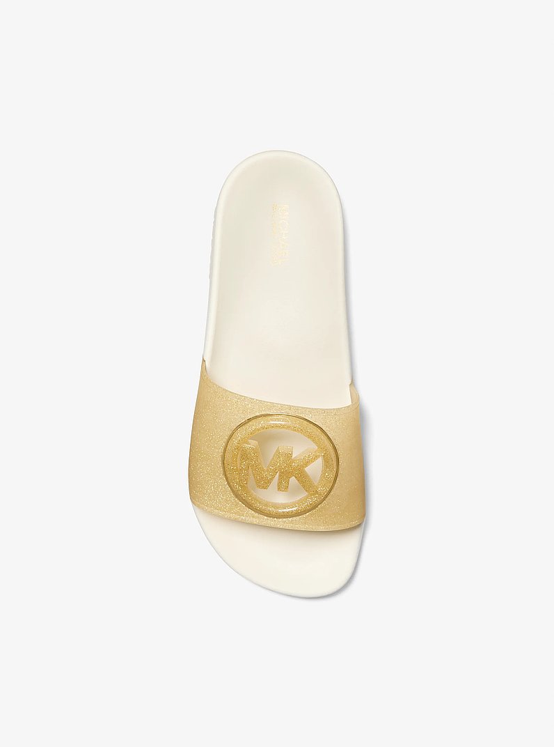 Penny Glitter Embellished PVC Slide Sandal in PALE GOLD | Michael Kors
