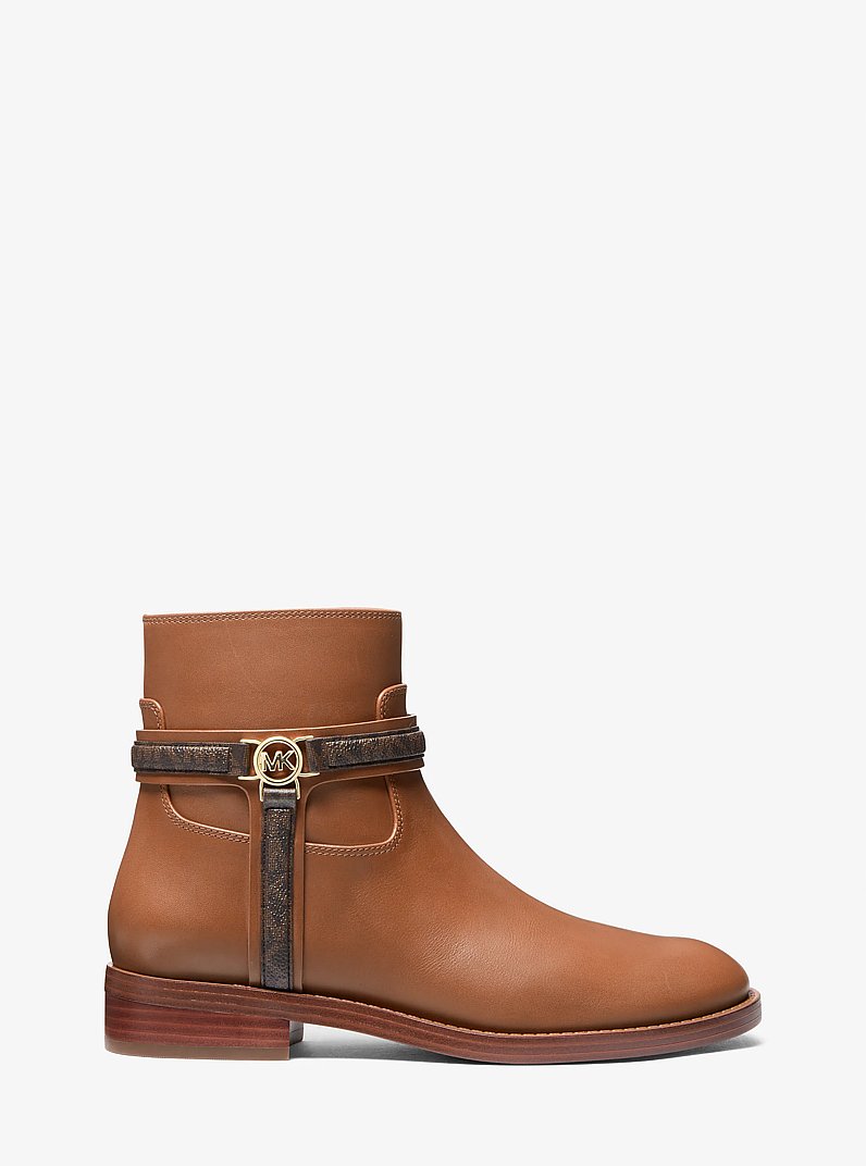 Mindy Leather and Signature Logo Trim Boot in LUGGAGE MULTI | Michael Kors