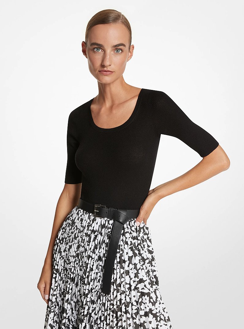 Cashmere Three-Quarter Sleeve Sweater in BLACK | Michael Kors