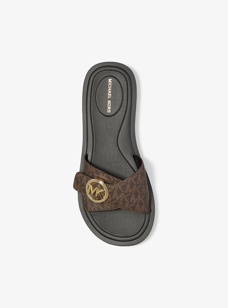 Signature Logo Slide Sandal in BROWN | Michael Kors
