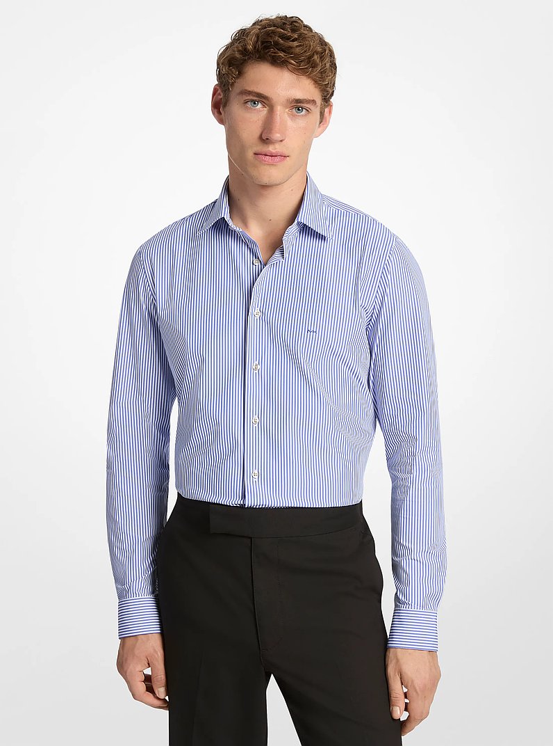 Camisa slim-fit de punto t&eacute;cnico a rayas in AZUL | Michael Kors