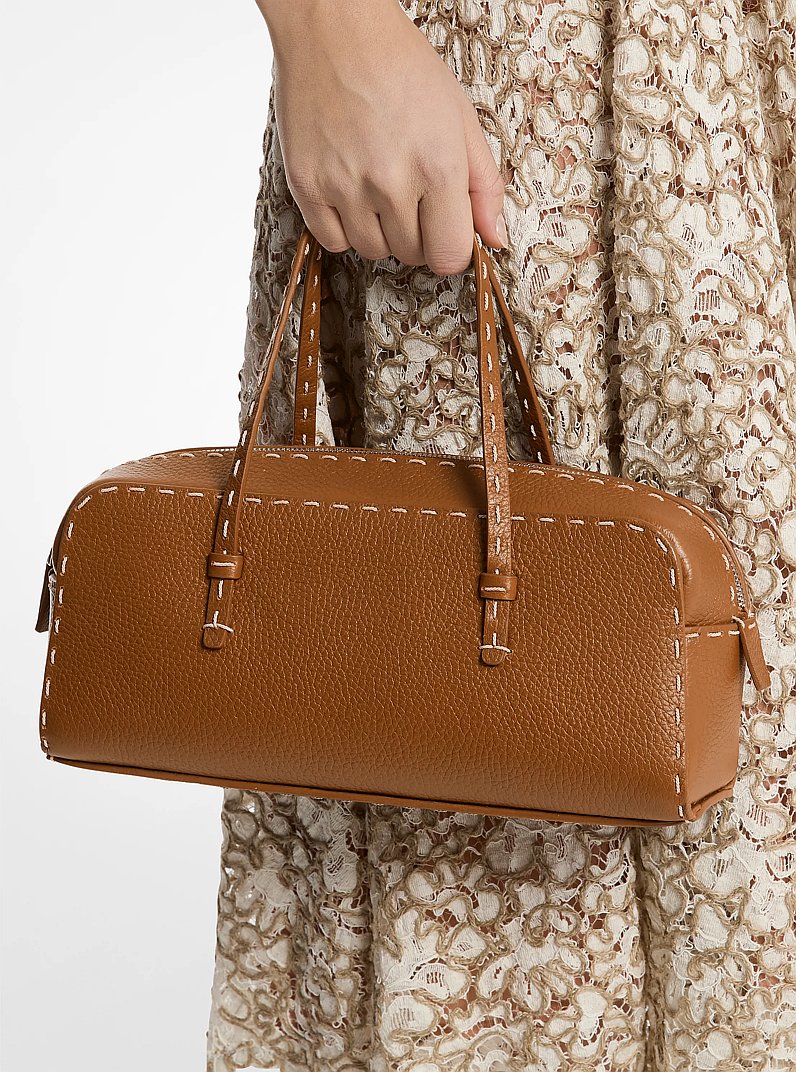 Roberta Hand-Stitched Pebbled Leather Satchel in CINNAMON | Michael Kors