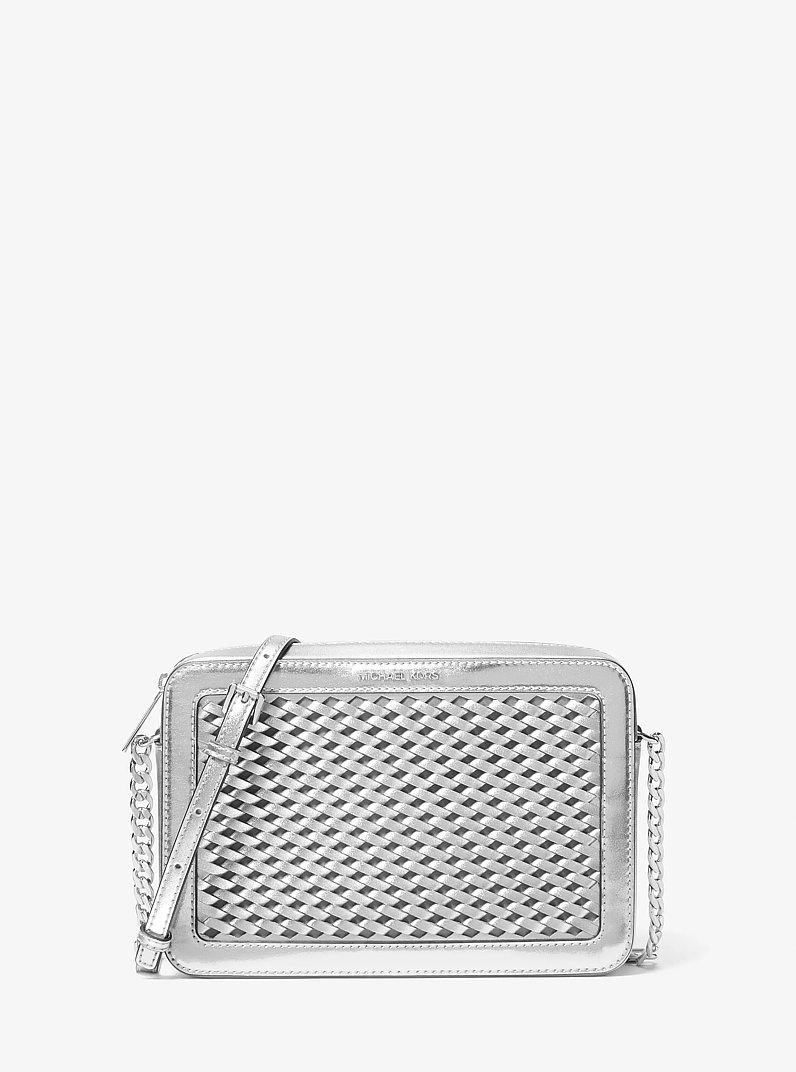 Jet Set Large Metallic Crossbody Bag in SILVER | Michael Kors