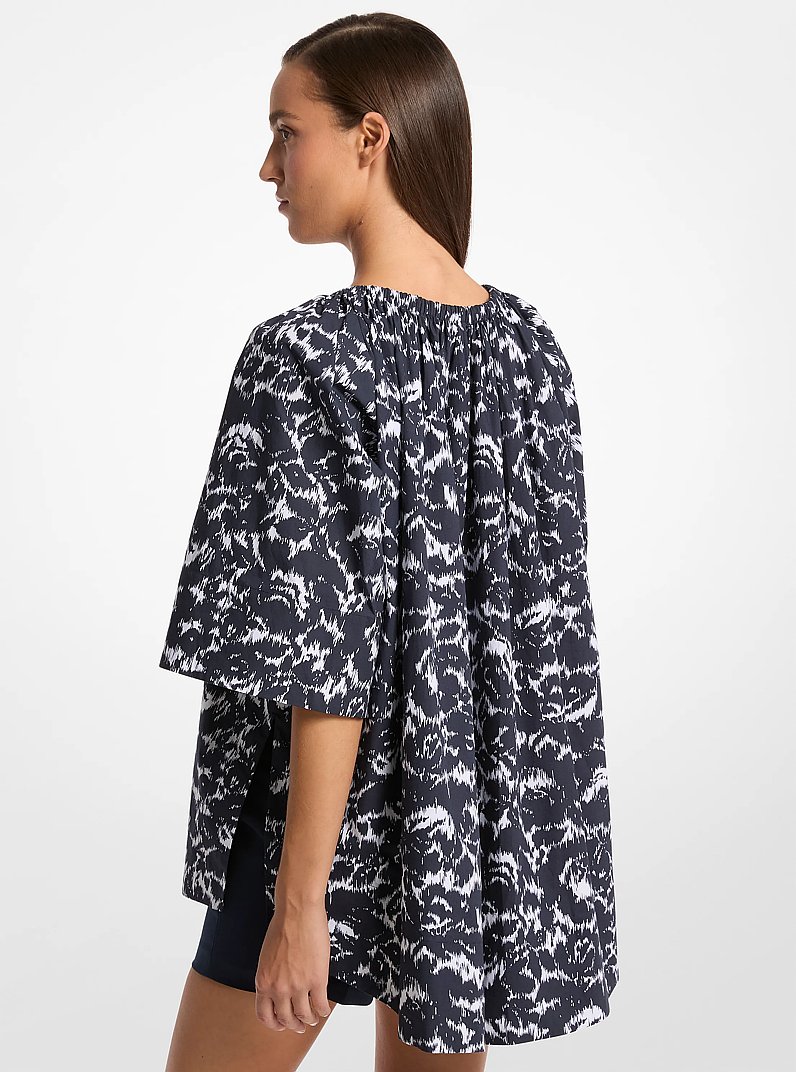Floral Chin&eacute; Cotton Poplin Blouse in Midnight/optic white | Michael Kors
