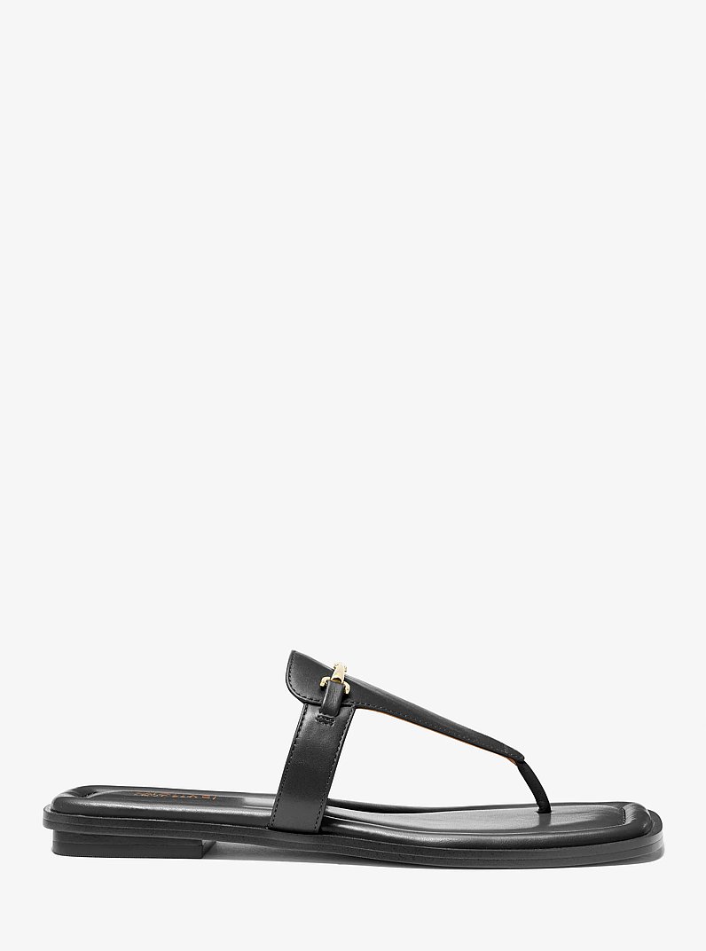 Lena Leather T-Strap Sandal in BLACK | Michael Kors