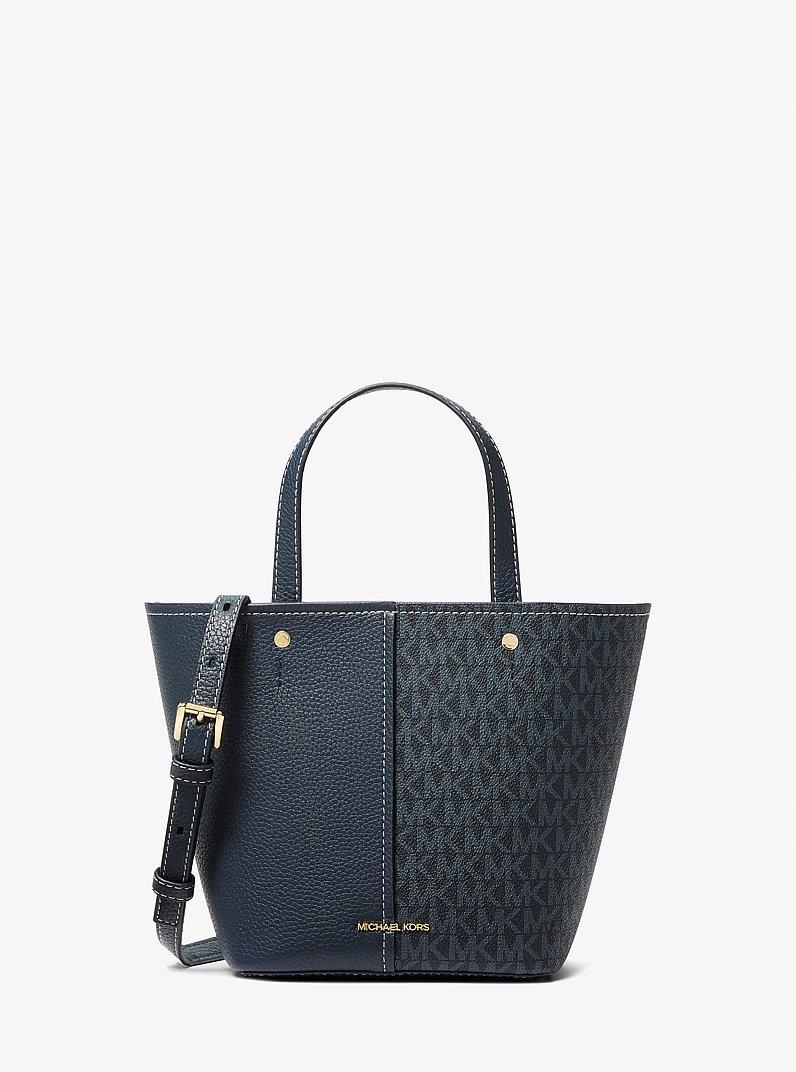 Flora Medium Signature Logo and Pebbled Leather Crossbody Bag in ADMRL/PLBLUE | Michael Kors