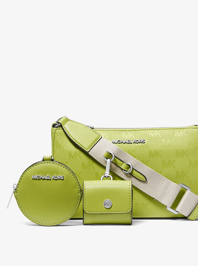 Jet Set Woven Logo Nylon Crossbody Bag with Case for Apple Airpods Pro&reg; in LIME | Michael Kors