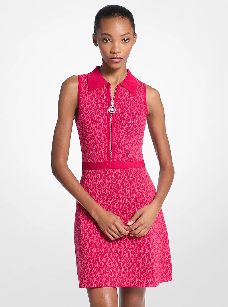 Robe en jacquard &agrave; logo et &agrave; fermeture &eacute;clair in FRAMBOISE FONC&Eacute;E | Michael Kors