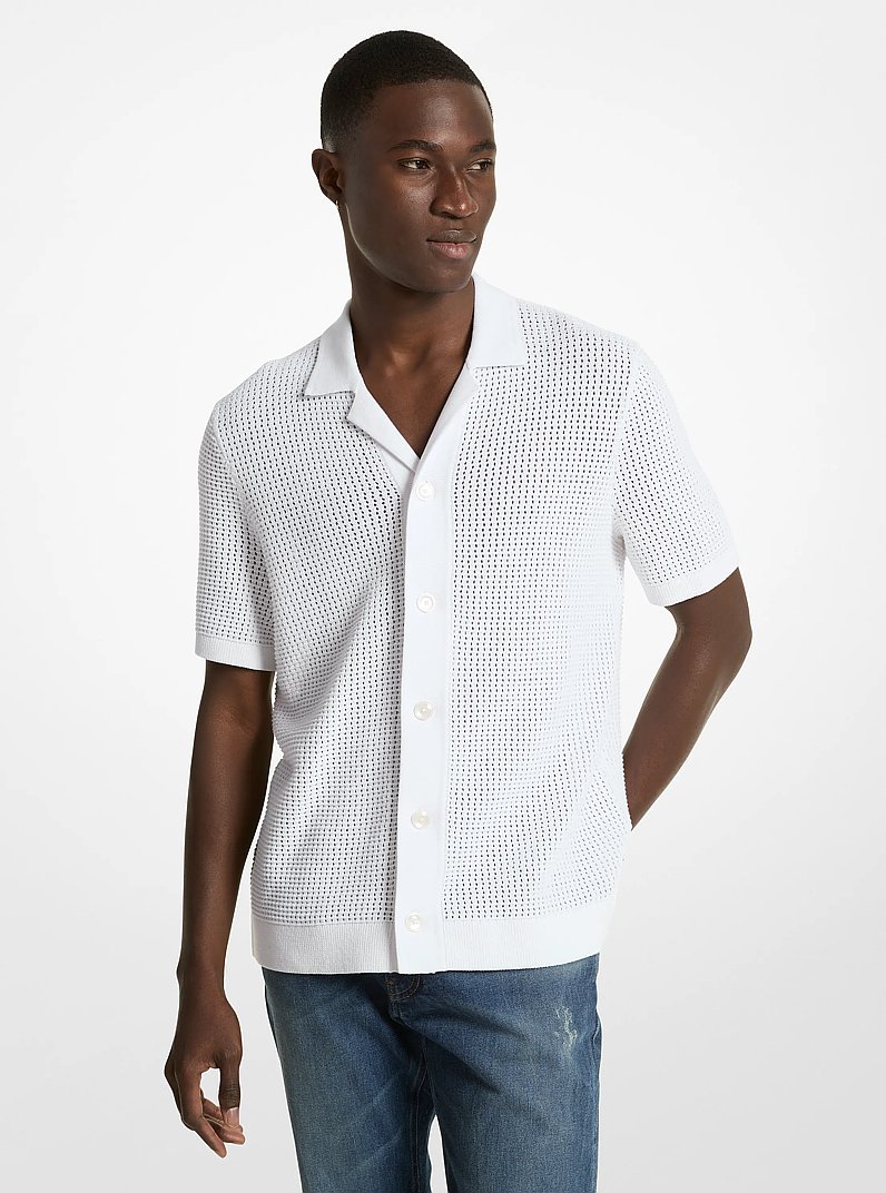 Open-Knit Cotton Shirt in WHITE | Michael Kors
