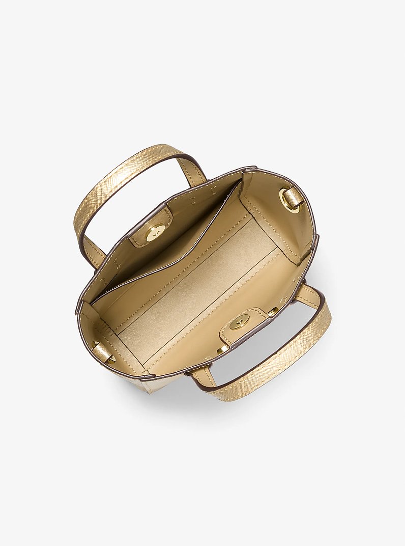 Vincent Extra-Small Metallic Crossbody Bag With Logo Card Case in PALE GOLD | Michael Kors