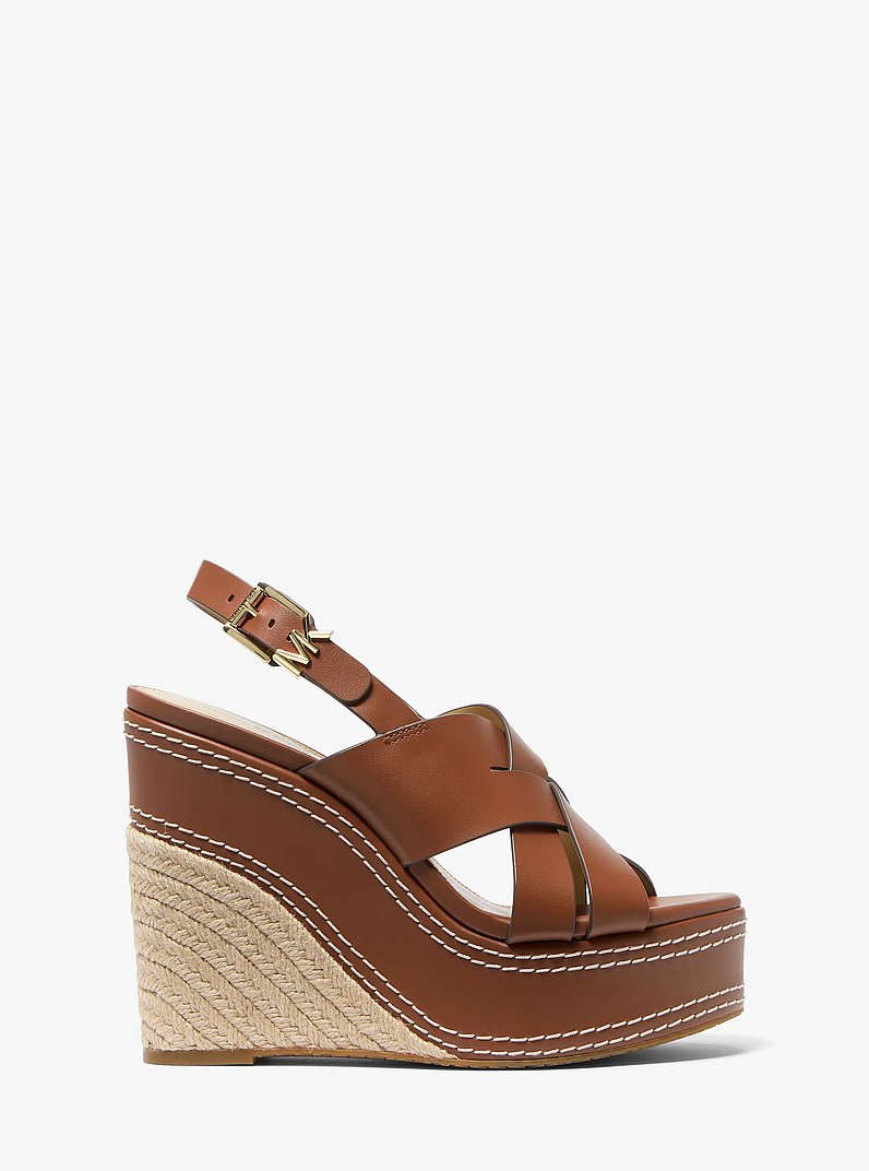 Nora Leather Wedge Sandal in LUGGAGE | Michael Kors