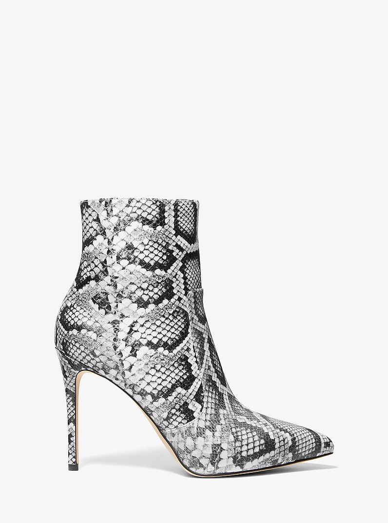 Rue Snake Embossed Leather Ankle Boot in BLACK | Michael Kors