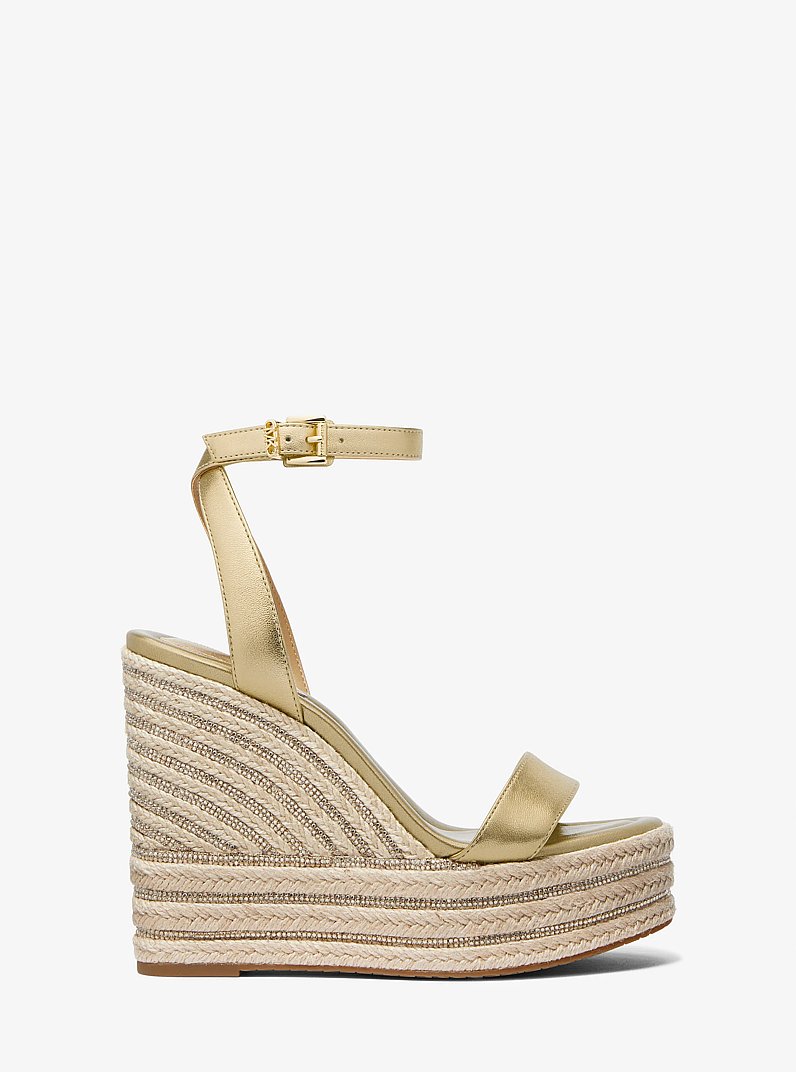 Leighton Metallic Leather Wedge Sandal in PALE GOLD | Michael Kors