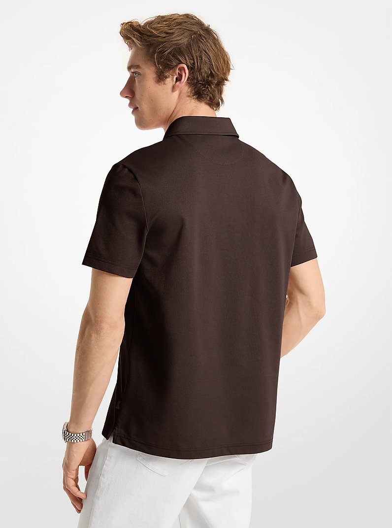 Piqu&eacute;-Poloshirt aus Baumwollmischung mit Rei&szlig;verschluss in SCHOKOLADE | Michael Kors