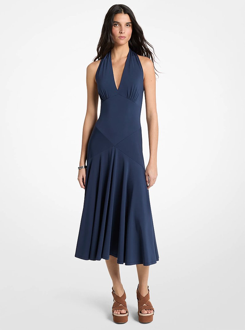 Stretch Matte Jersey Halter Midi Dress in MIDNIGHTBLUE | Michael Kors