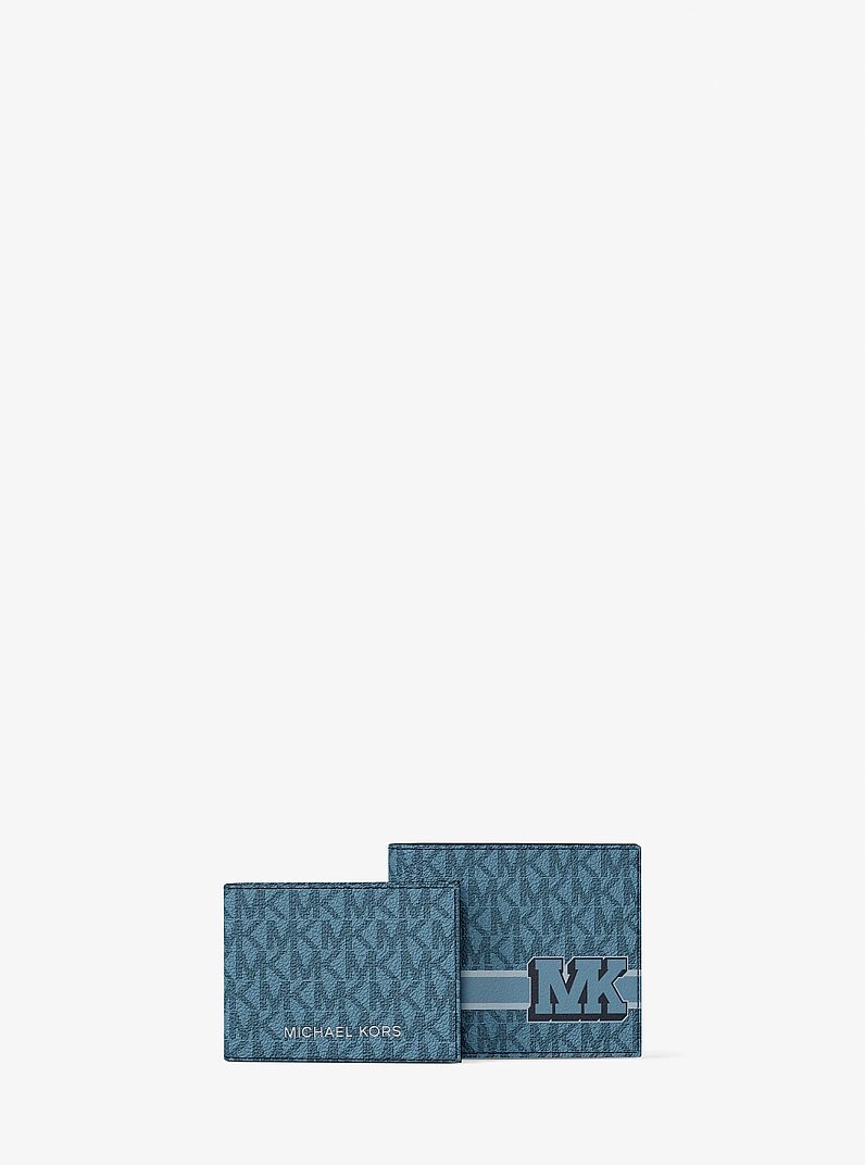 Cooper Striped Signature Logo Billfold Wallet With Passcase in DENIM | Michael Kors