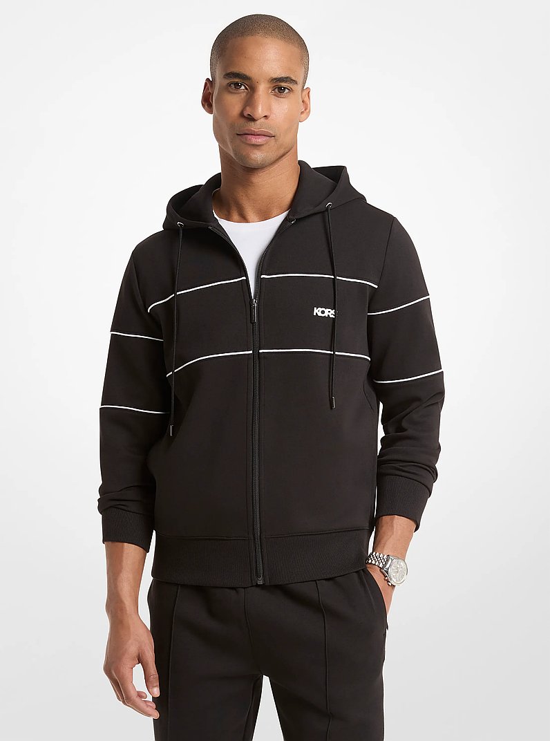 Cotton Blend Zip-Up Hoodie in BLACK | Michael Kors