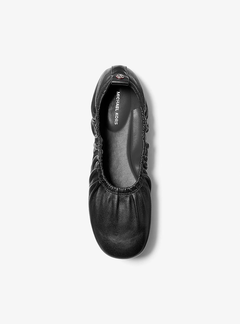 Bri Ruched Leather Ballet Flat in BLACK | Michael Kors