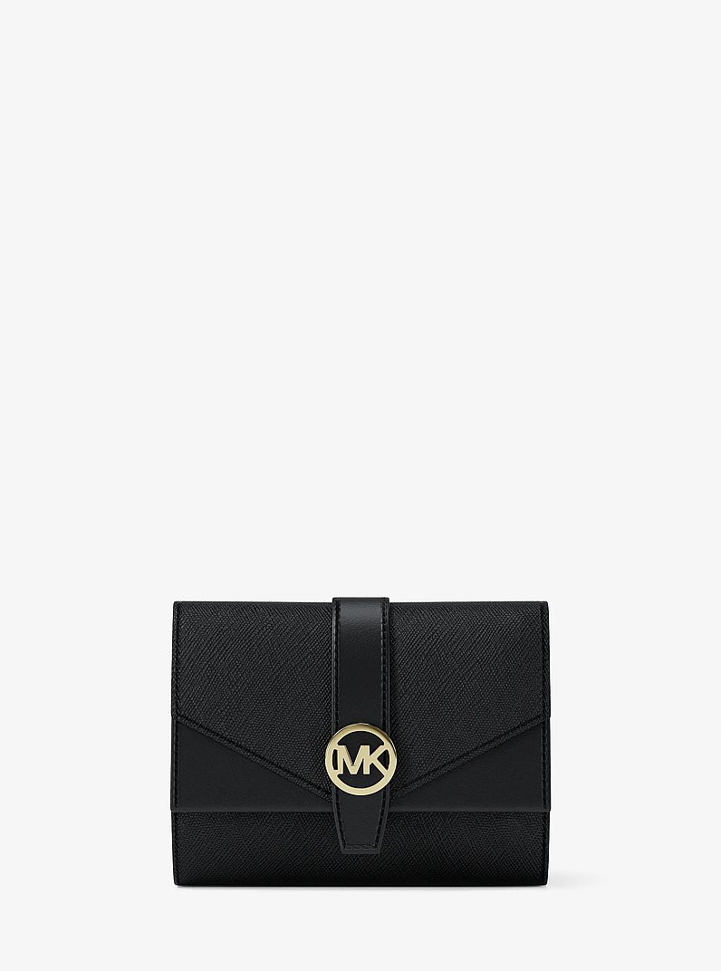 Greenwich Medium Saffiano Leather Trifold Wallet in BLACK | Michael Kors