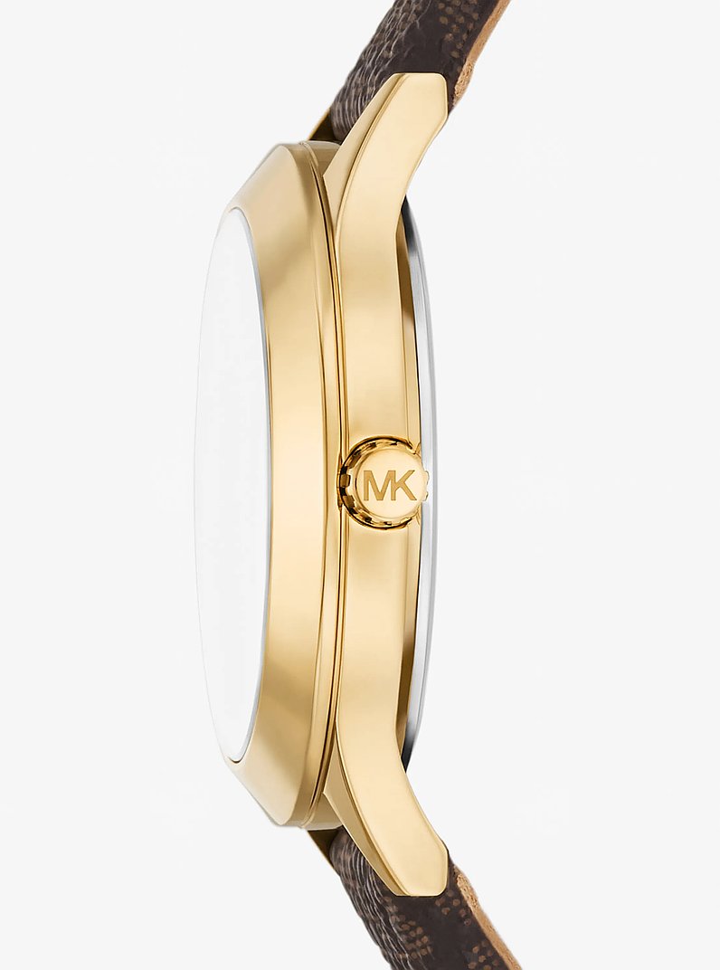 Mini Aspyn Gold-Tone and Signature Logo Watch in BROWN | Michael Kors