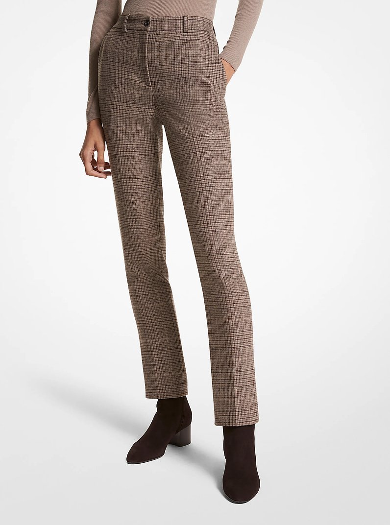 Samantha Glen Plaid Stretch Flannel Pants in MOCHA MULTI | Michael Kors