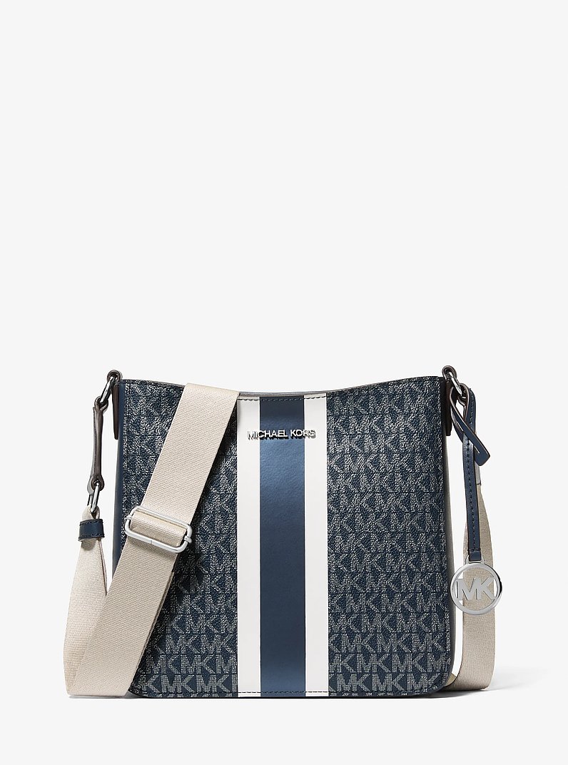 Jet Set Small Signature Logo Stripe Crossbody Bag in NAVY | Michael Kors