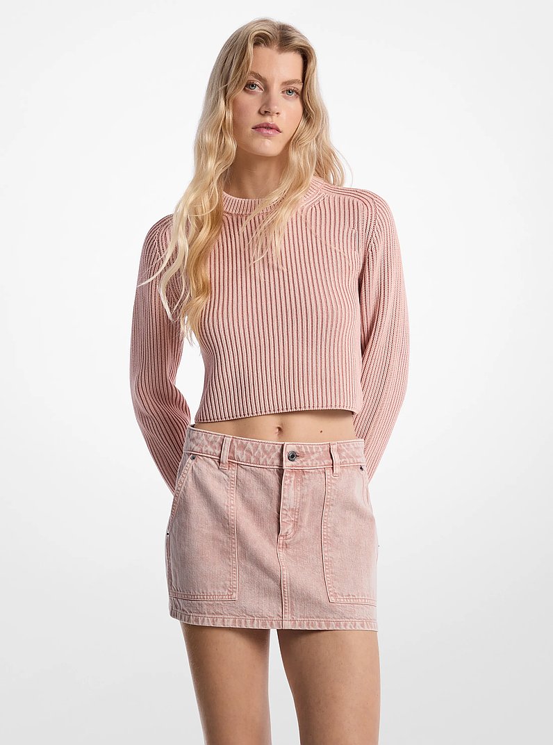 Garment-Dyed Ribbed Cotton Cropped Sweater in ROSEWATER | Michael Kors