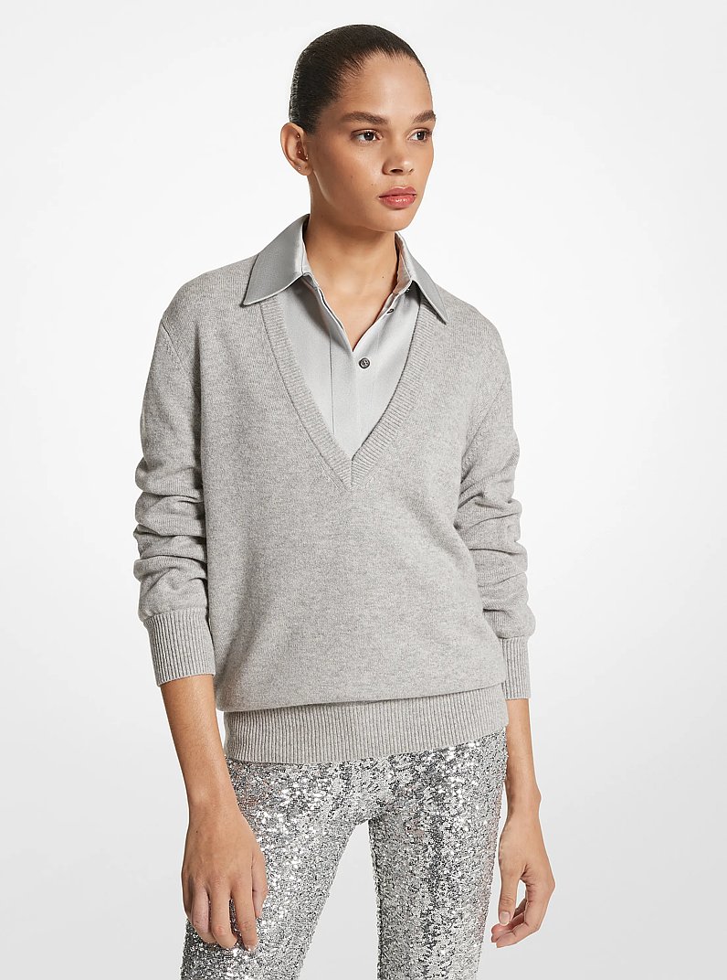 Cashmere Crushed-Sleeve Sweater in PEARL GREY | Michael Kors
