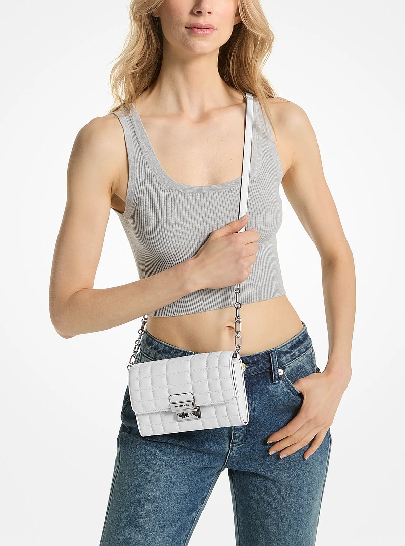 Tribeca Large Leather Convertible Crossbody Bag in OPTIC WHITE | Michael Kors